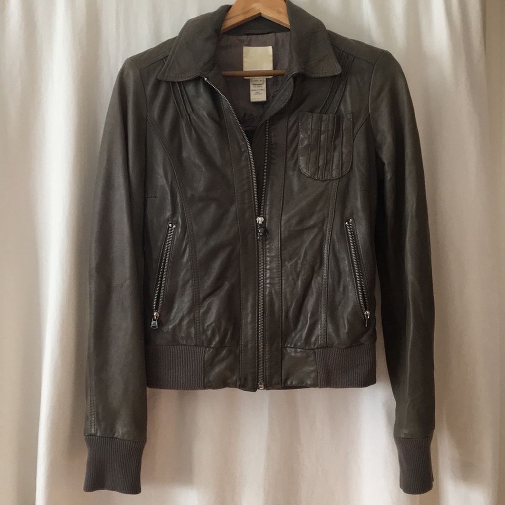 Army Green Leather Diesel Bomber Jacket